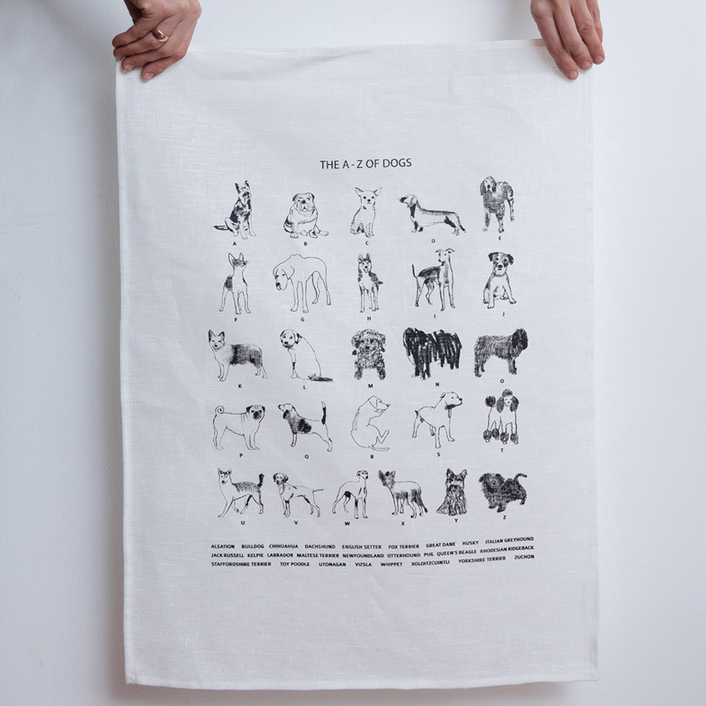 THE A - Z OF DOGS TEA TOWEL - various colours