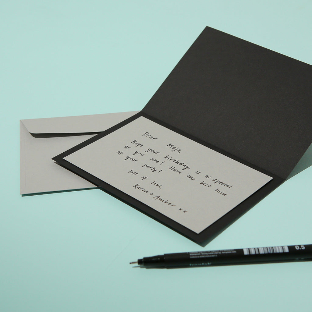 Handwritten note in card