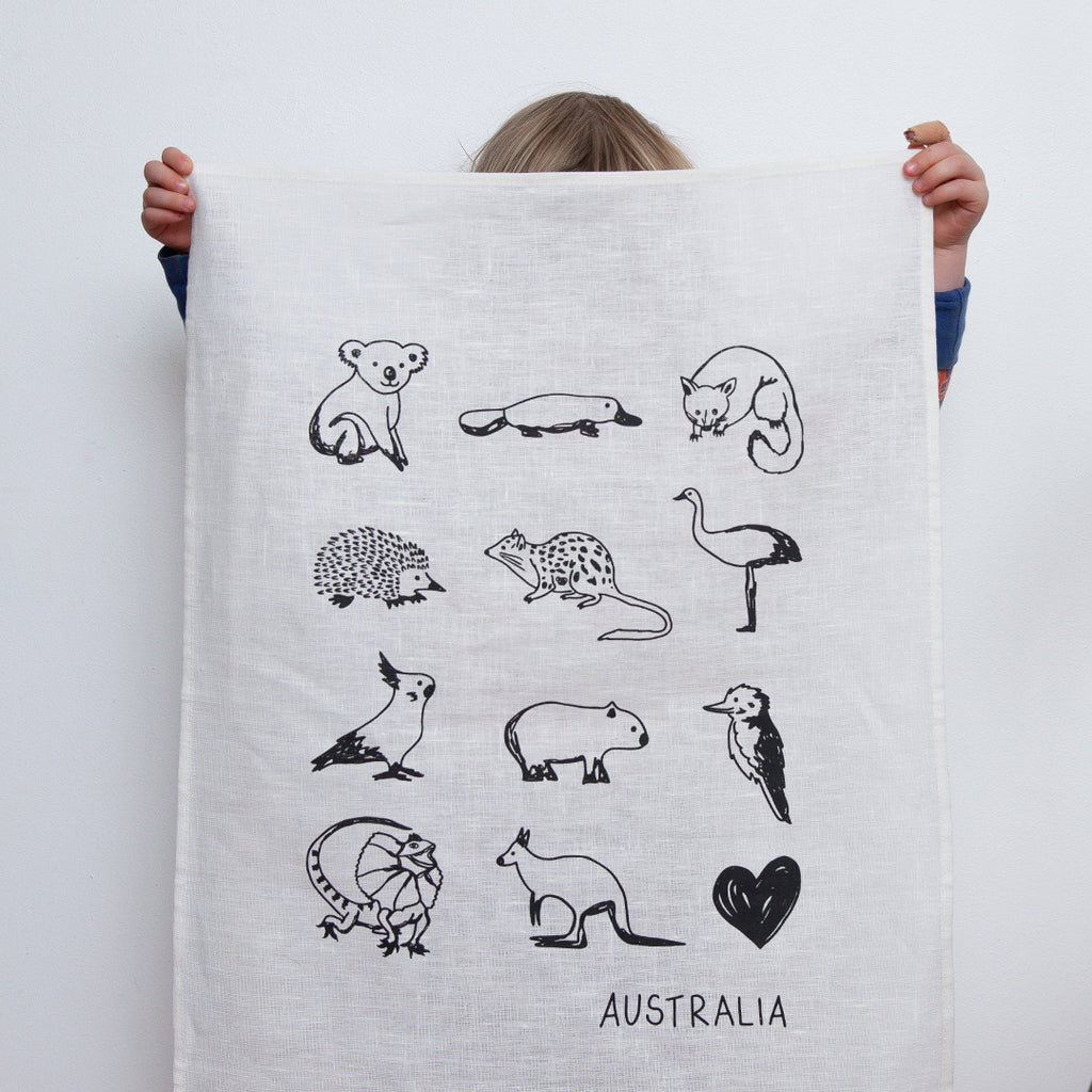 AUSTRALIAN ANIMALS TEA TOWEL - various colours