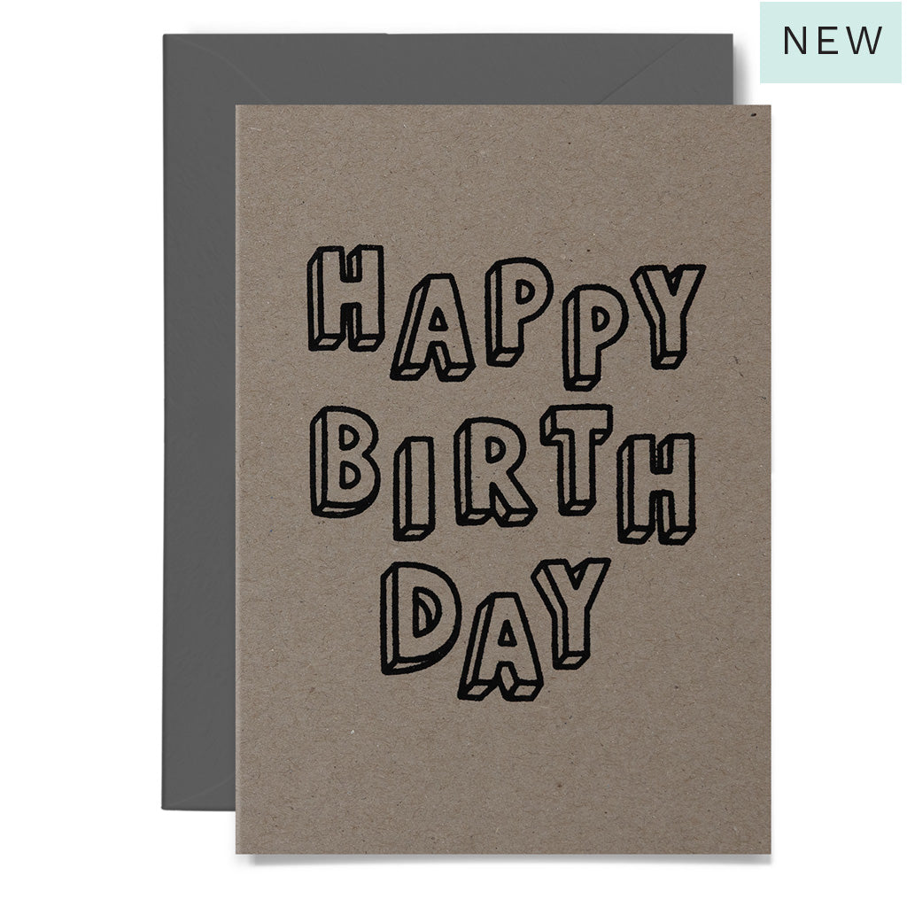 3D BIRTHDAY - various colours - Retail / Black on natural card