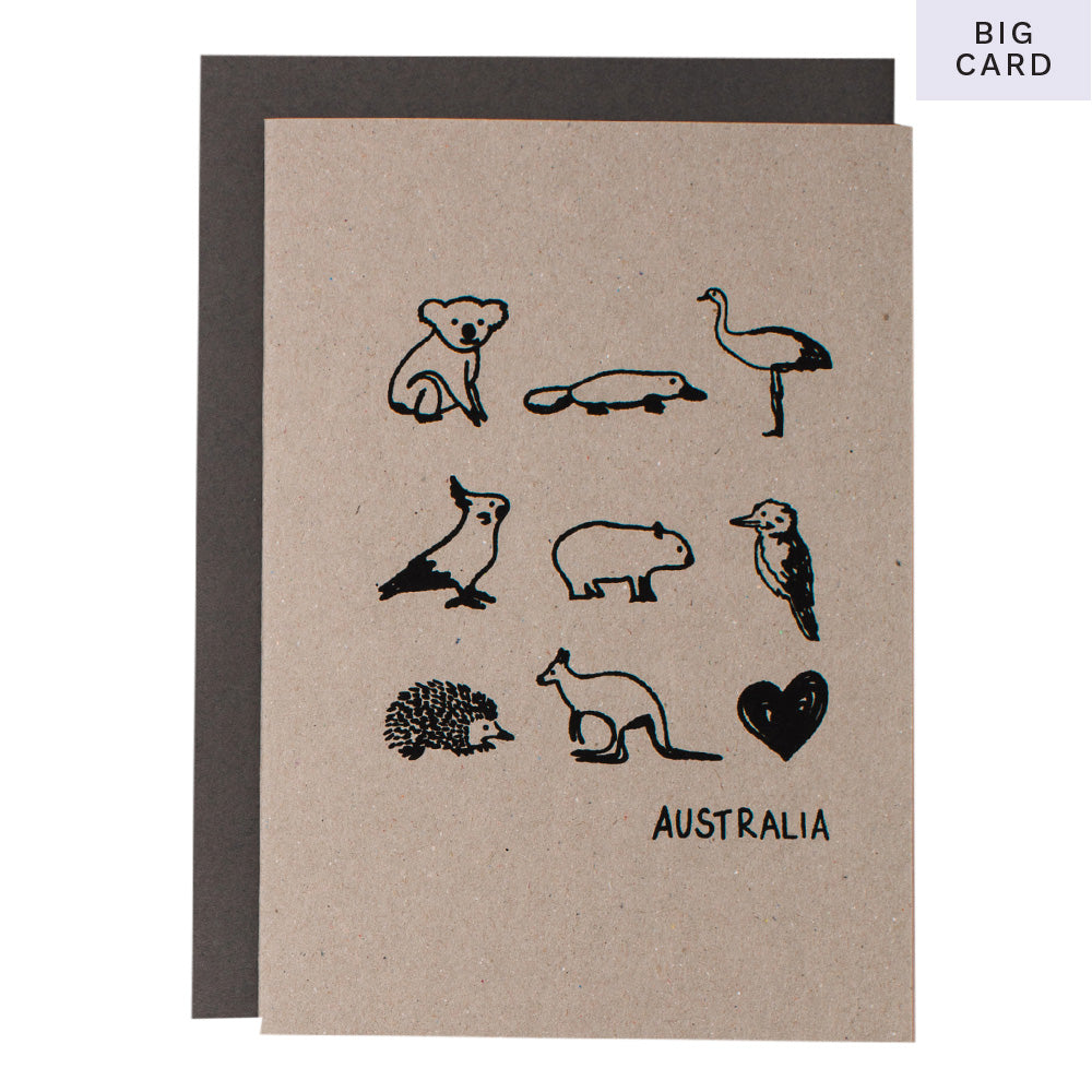 BIG CARD - AUSTRALIAN ANIMALS - various colours