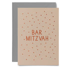 Bar Mitzvah card with polka dots and brown text on a beige background