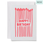 White card with red 'Happy Birthday' text 
