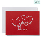 Red card with white heart-shaped characters holding hands