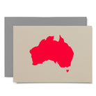 Beige card with red outline of Australia 