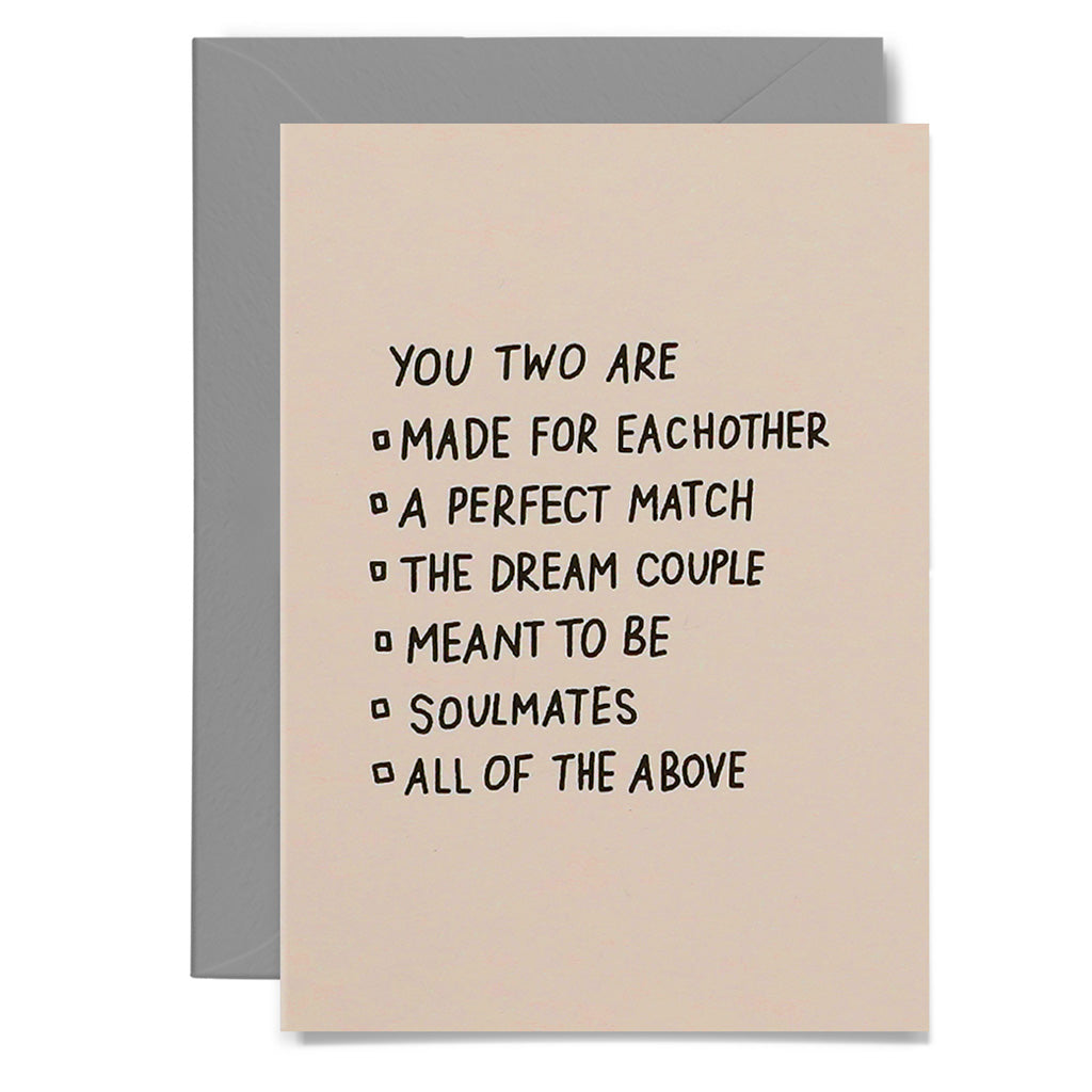 Perfect match and soulmate message card