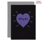 Greeting card with a purple heart and 'mum' text