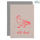 Beige card with red duck illustration 