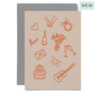 Greeting card with orange illustrations on a beige background