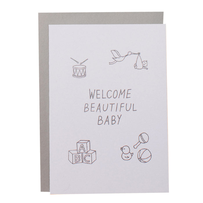 BIG CARD - WELCOME BEAUTIFUL BABY - various colours