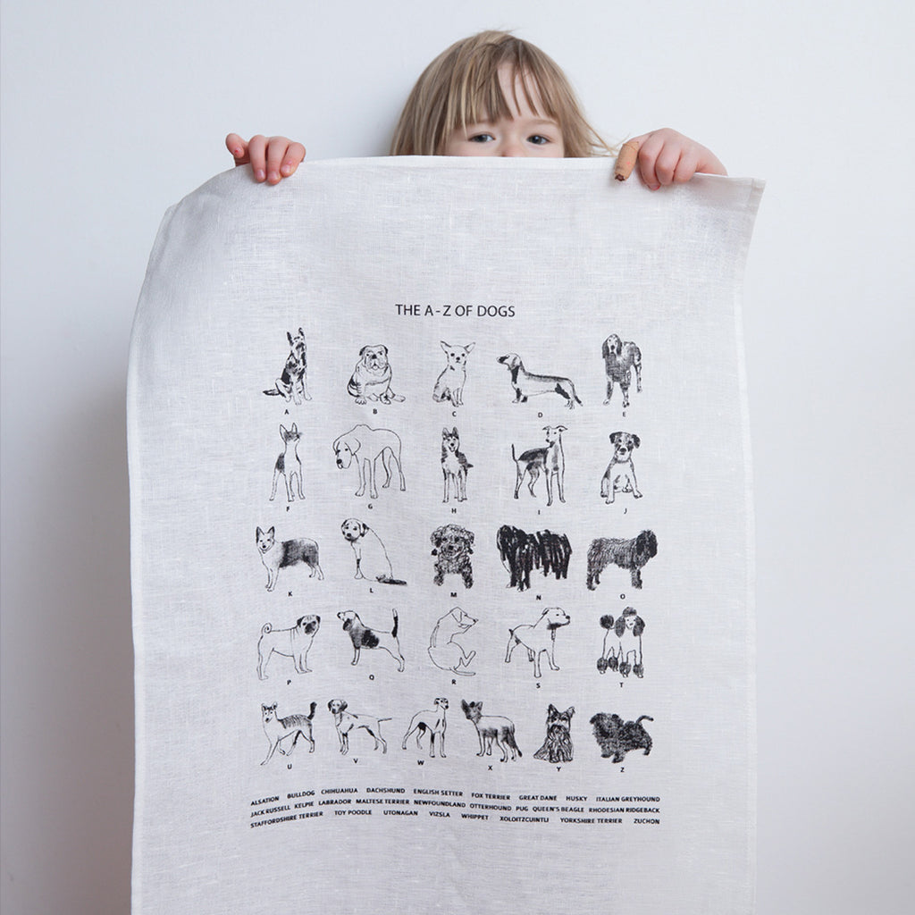 THE A - Z OF DOGS TEA TOWEL - various colours
